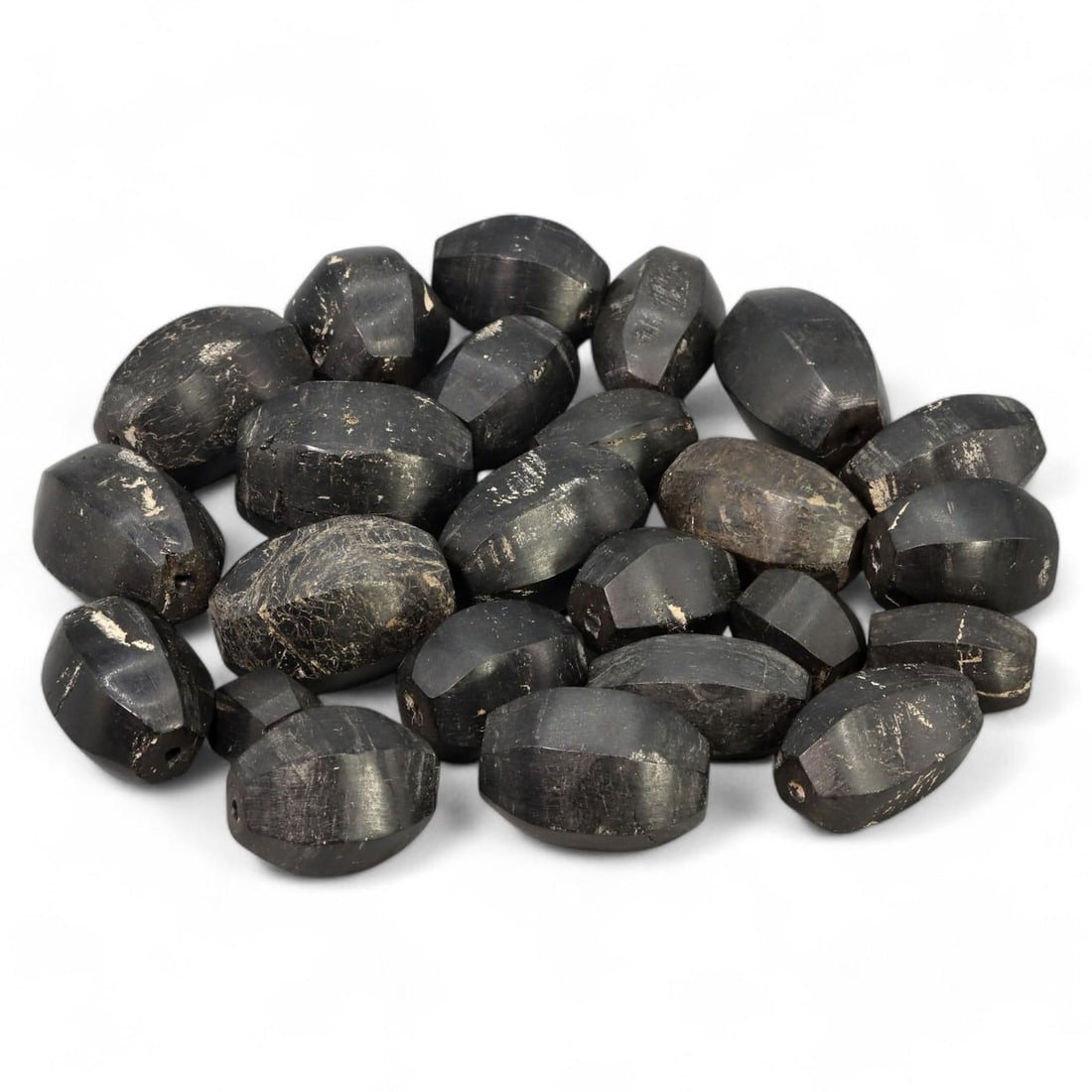 AFRICAN: Antique Faceted Trade Glass Beads, (139g, 16-29mm): This intriguing lot features African antique faceted trade glass beads, weighing a total of 139 grams with individual beads ranging from 16 to 29mm in size. These beads are a testament to the vibrant