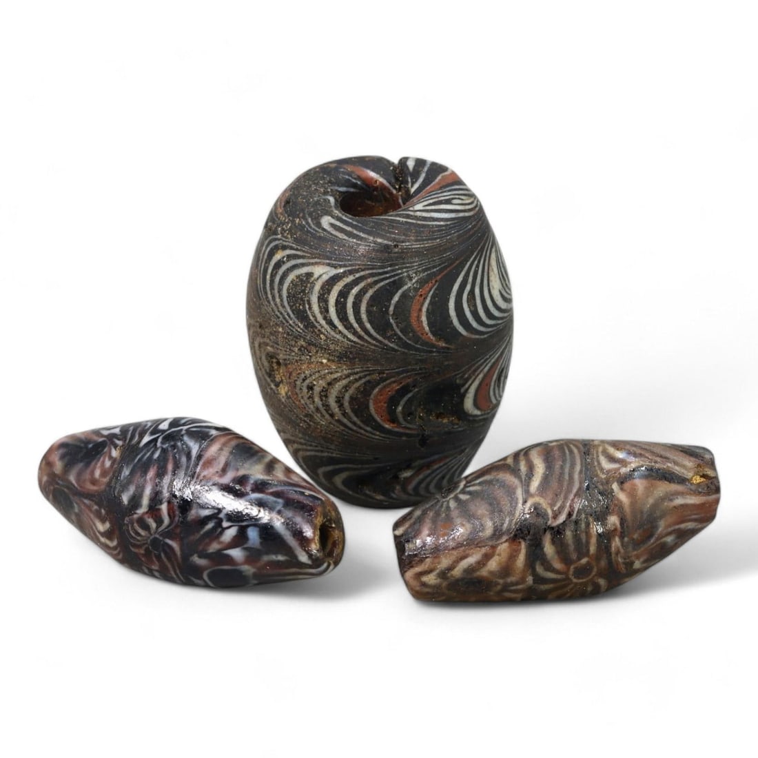 ANCIENT GLASS: Lot of 3 Roman Mosaic Beads, 1st-3rd Century CE (14g, 21-22mm) (1 of 2)