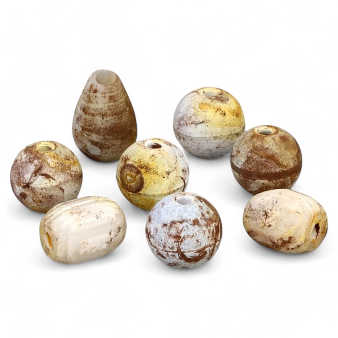 SILK ROAD NISHAPUR BANDED AGATE BEADS: Set of 8, Circa 9th - 11th Century CE (0.9 - 1.4cm, 11g) (1 of 1)
