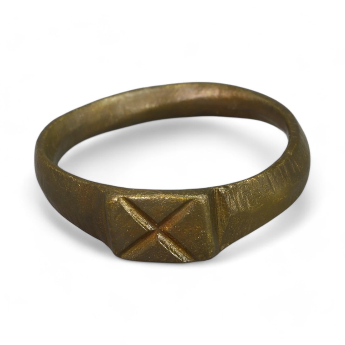 CRUSADER ERA: Bronze "Cross-Engraved Bezel" Ring, 12th-14th Century CE (Size 4 US, 16g) (1 of 2)