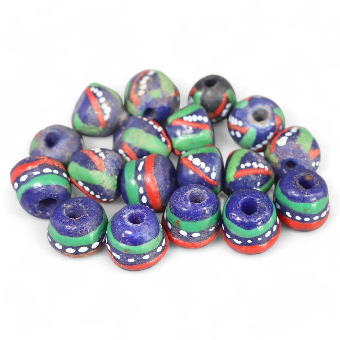 AFRICAN TRADE ERA: Lot of 18 Multicolored Glass Beads, 19th-20th Century (30g, 12x10mm) (1 of 1)