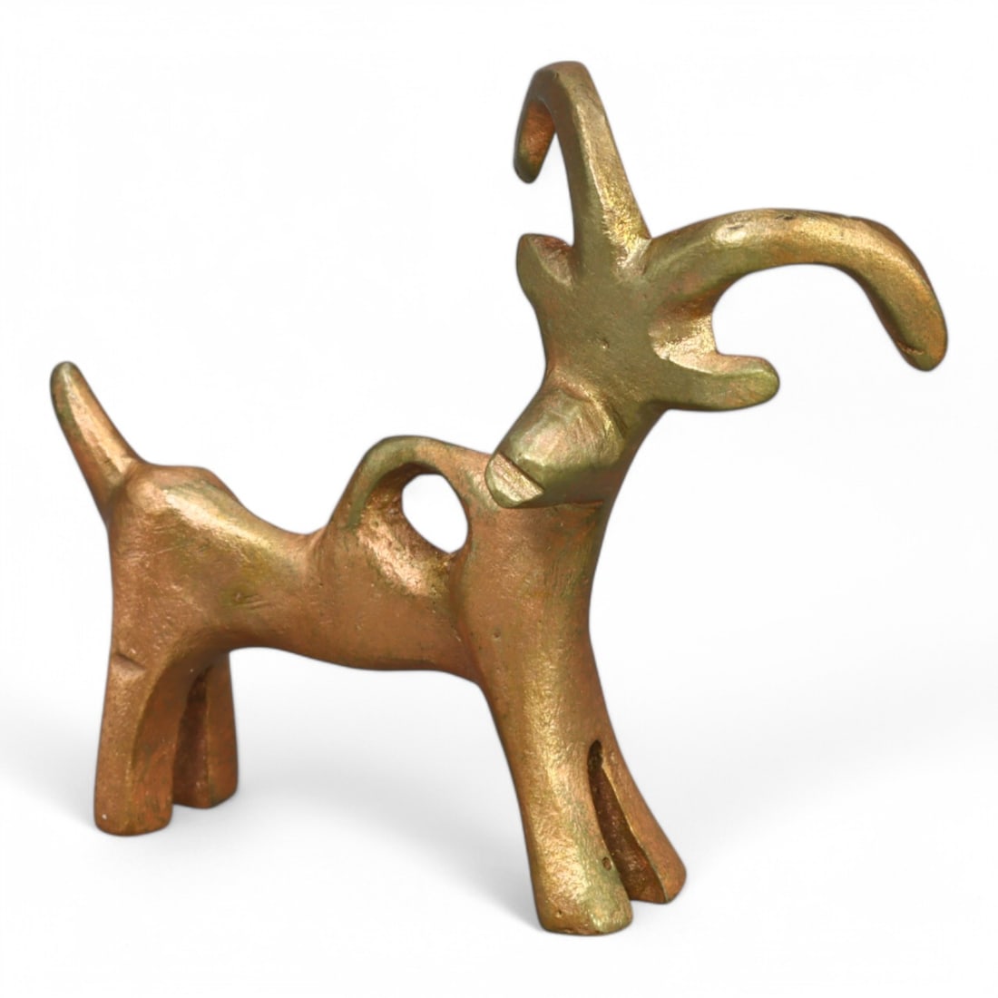 MONGOLIAN GOLD-GILT ELK AMULET: Handcrafted Pendant with Stylized Antlers (19g, 4.5cm): This exquisite gold-gilt amulet depicts an elk with stylized, exaggerated antlers, a symbol often associated with strength, vitality, and spiritual connection in Mongolian culture. The amulet features