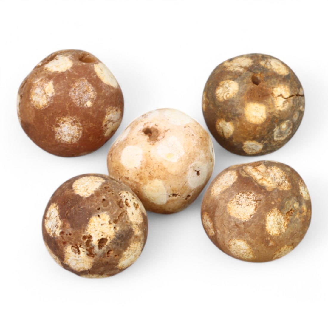 TIBETAN CULTURE: Antique Etched Carnelian Mala Beads (7g, 10-12mm): This set of antique Tibetan mala beads is crafted from etched carnelian, featuring intricate white zigzag and linear patterns that enhance their spiritual significance and aesthetic appeal. These bead