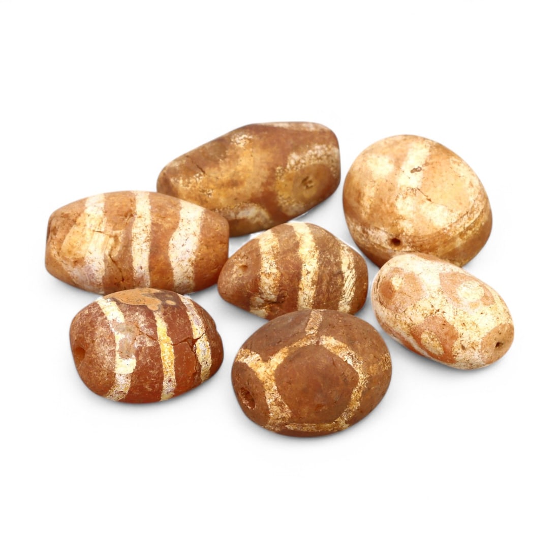 TIBETAN CULTURE: Antique Etched Carnelian Mala Beads (12g, 10-20mm) (1 of 1)