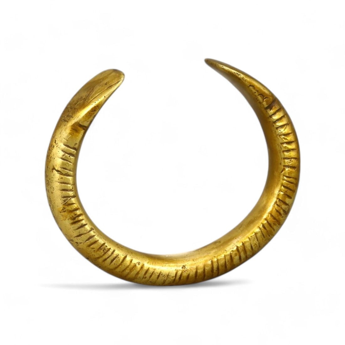 ANTIQUE AFRICAN: Gold-Gilt Bronze Snake Cuff Bracelet, 19th-20th Century (96g, 1x6.5cm) (1 of 2)