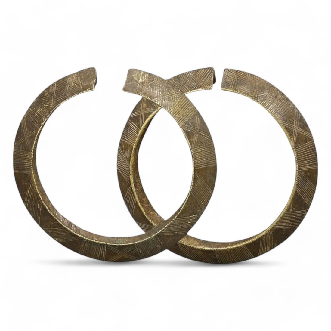ANTIQUE AFRICAN TRIBAL: Pair of Bronze Bracelets, 19th Century (197g total, 7cm Diameter) (1 of 3)