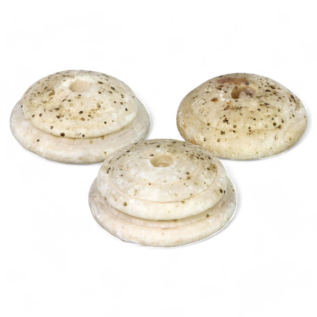 ANCIENT: Set of 3 Domed Stone Spindle Whorls, Likely Early Iron Age (3 cm, 42g Total) (1 of 1)