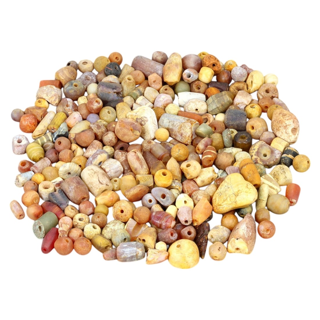 AFRICAN: Antique Mixed Stone Trade Beads, (167g, 6-14mm): This fascinating lot features African antique mixed stone trade beads, with a total weight of 167 grams and individual bead sizes ranging from 6 to 14 mm. The collection showcases an extensive variety