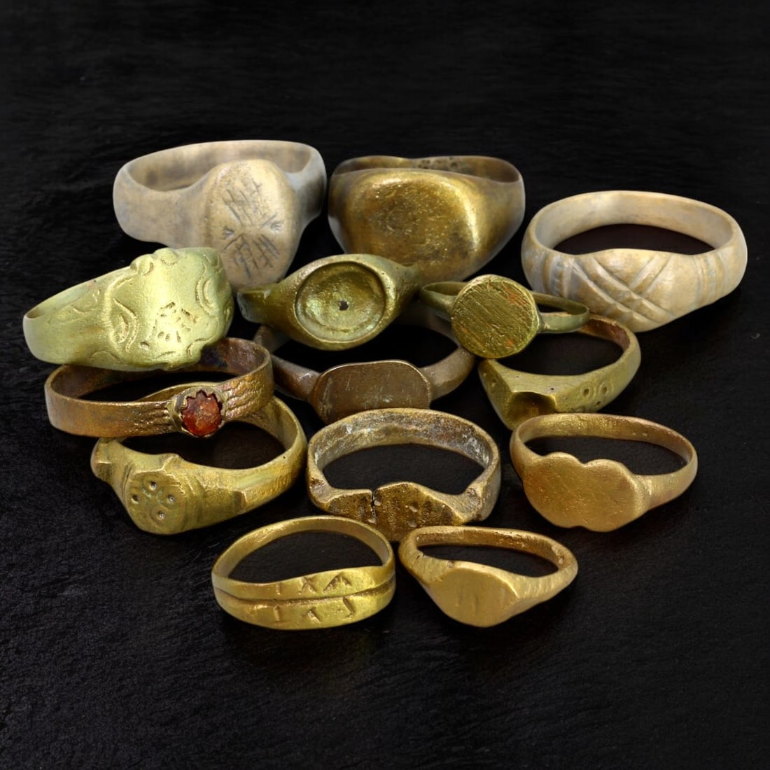 ANCIENT BRONZE RINGS: Gilded Bronze with Engraved Motifs (41g, US Sizes 3-10) (1 of 1)