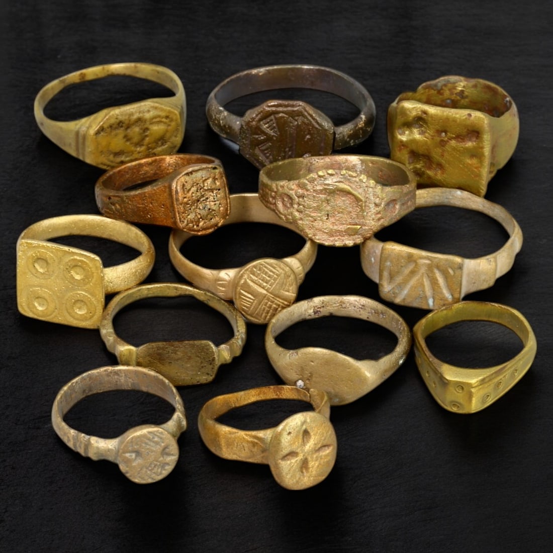 ANCIENT BRONZE RINGS: Gilded Bronze with Engraved Motifs (45g, US Sizes 3-10) (1 of 1)
