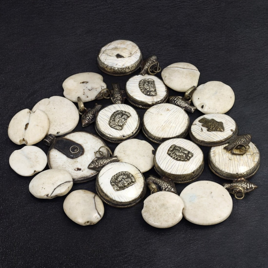 CONCH SHELL PENDANTS: Lot of Carved and Metal-Adorned Shell Pieces (1 of 1)