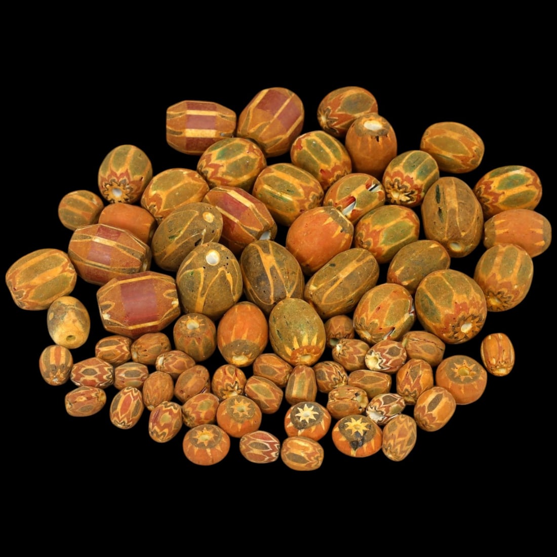 CHEVRON TRADE BEADS: Lot of Multicolored Glass Beads (535g, 1-3cm) (1 of 1)