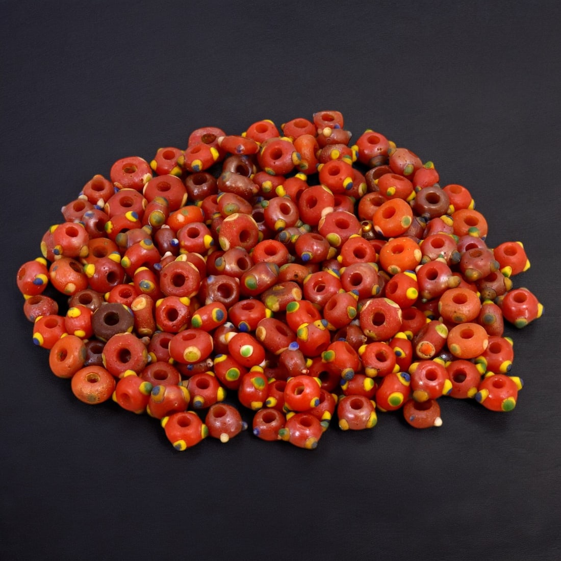 AFRICAN: Red Glass Trade Beads with Polychrome Accents, (69g, 8mm) (1 of 1)