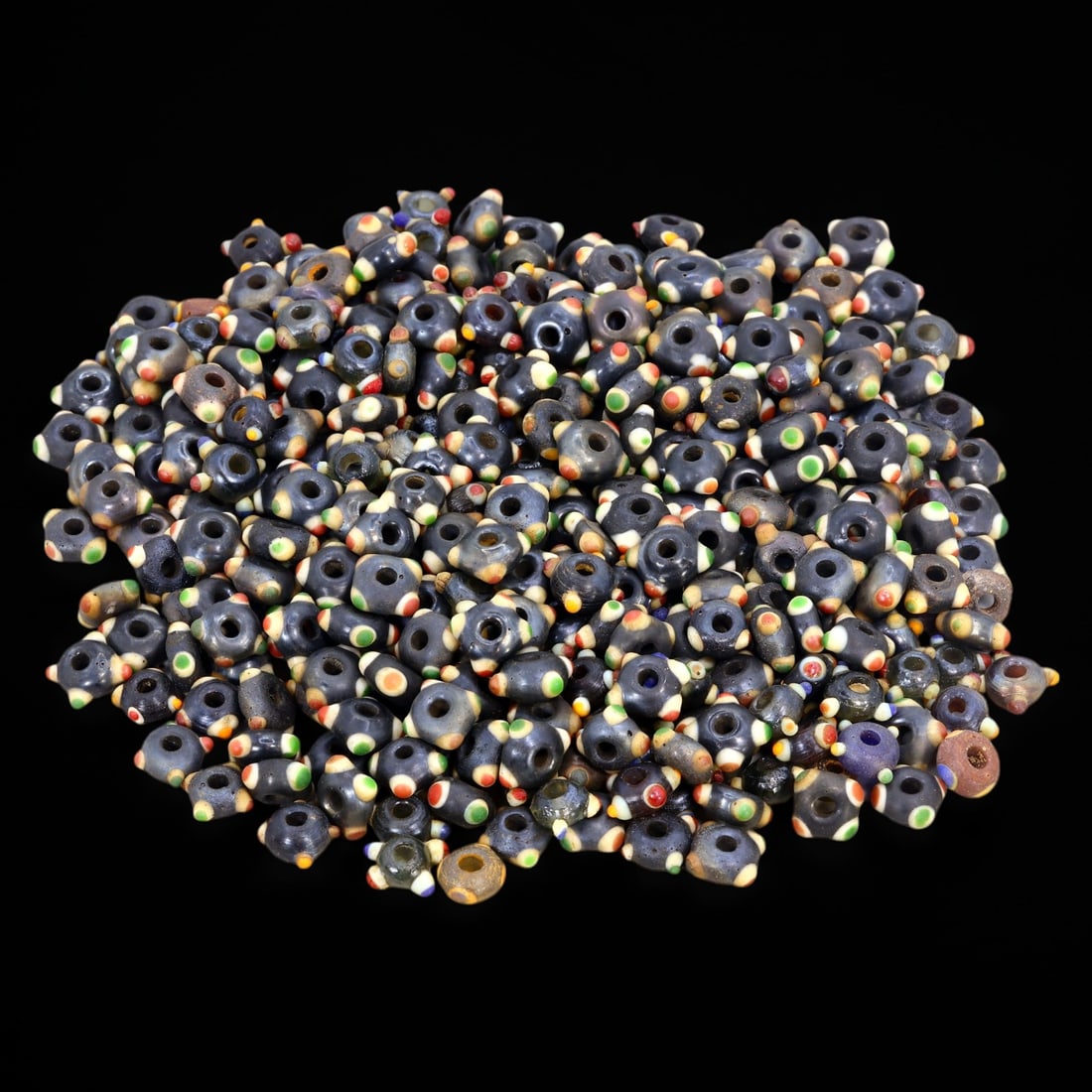 AFRICAN: Blue Glass Trade Beads with Polychrome Accents, (163g, 8mm) (1 of 1)