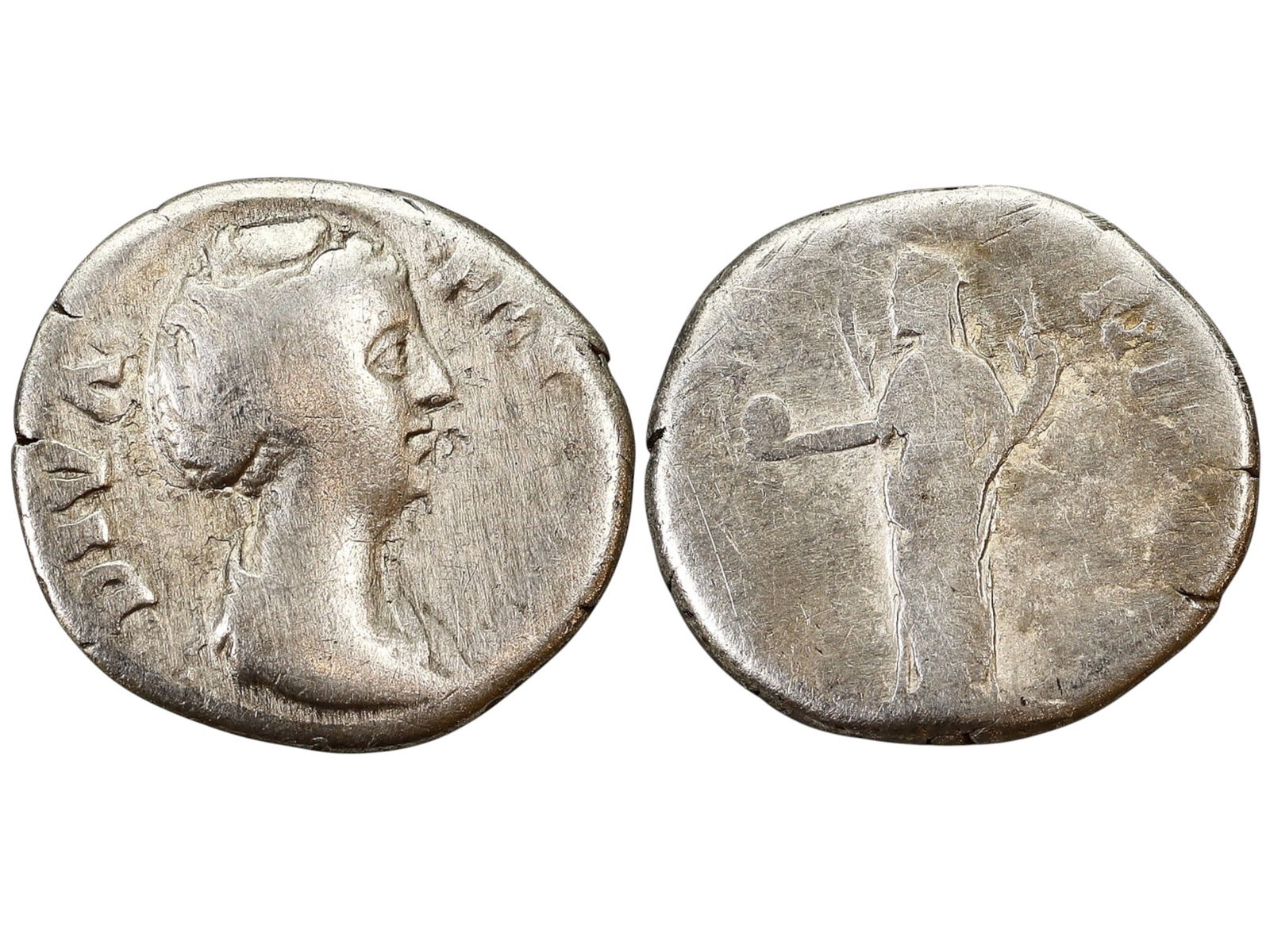 ROMAN EMPIRE - DIVA FAUSTINA I, SILVER DENARIUS (AD 140-141, 15mm, 3.9g, ROME MINT) (1 of 3)