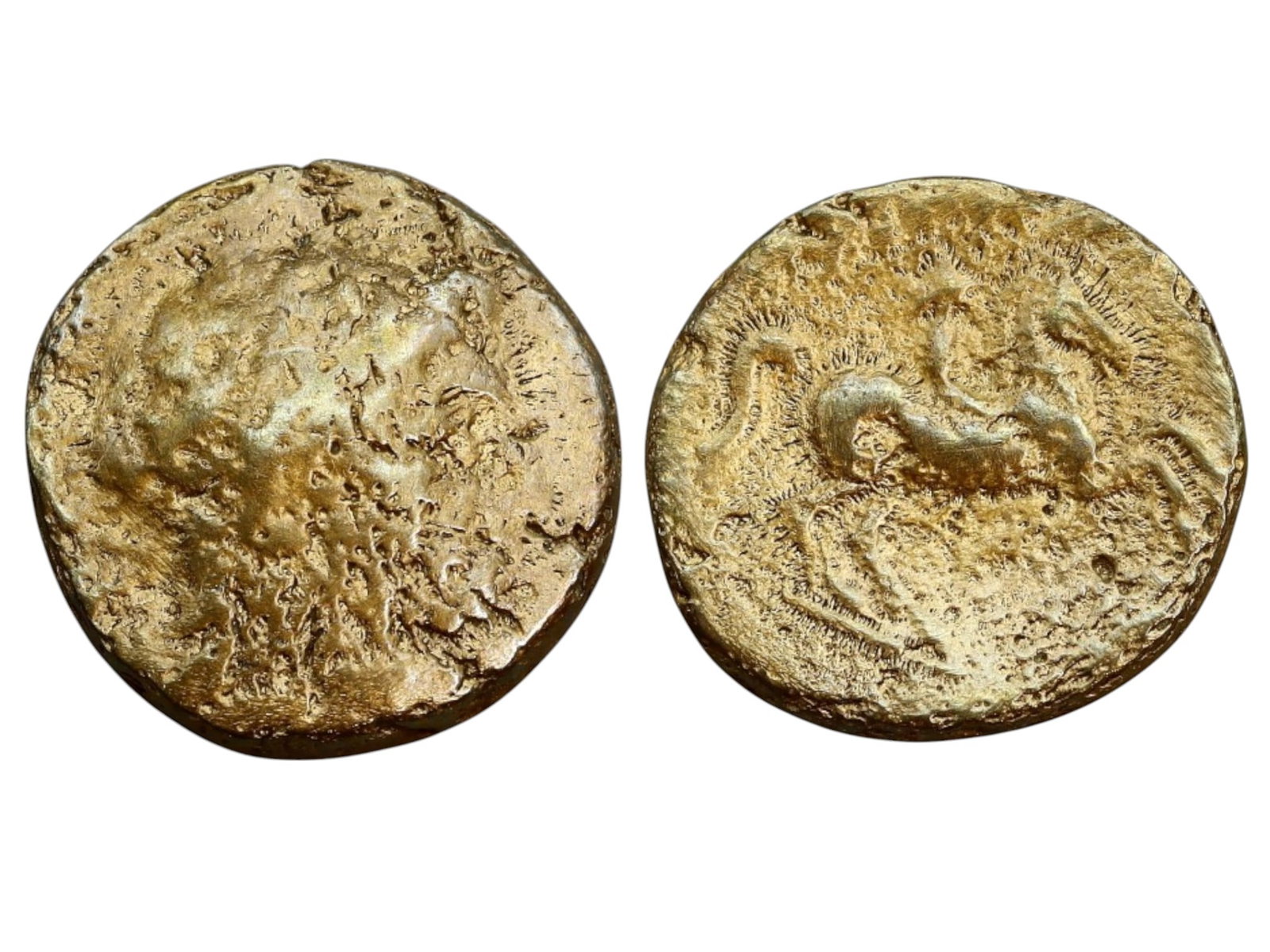 CELTIBERIAN COINAGE: AE As of CESE, 17mm, 6.1g: This bronze As originates from the Celtiberian region, possibly from the mint of CESE, a known Iberian settlement. The obverse features a masculine head facing right, a typical design in Celtiberian c