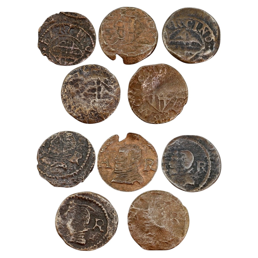 CATALONIA (SPANISH STATES): Lot of 5 Ardite Coins, 15-17mm, 4.7g (1 of 3)