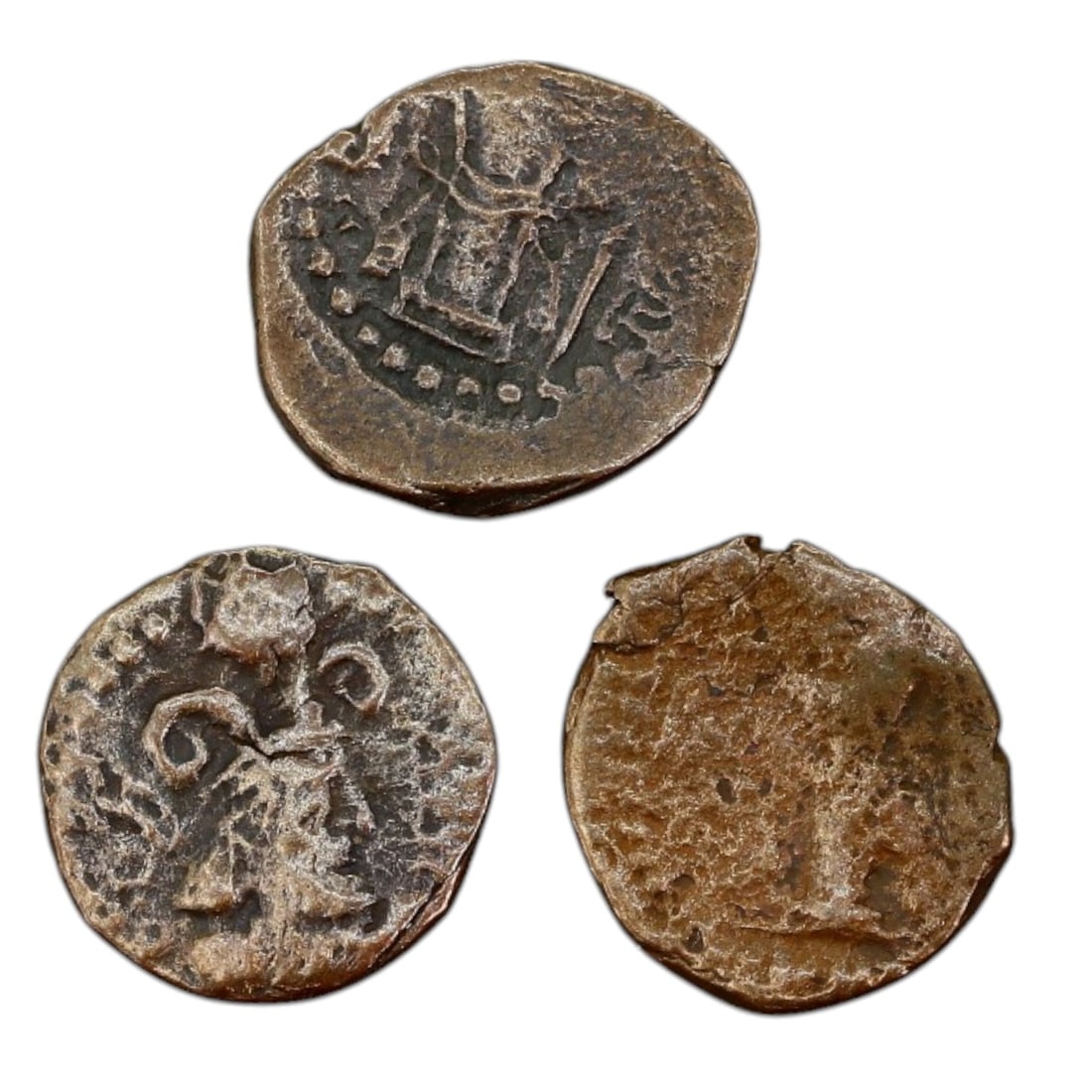 SASANIAN EMPIRE & HUNNIC TRIBES: AE Coins Featuring Fire Altar & King (11-12mm, 3.8g, 3 Pieces) (1 of 2)