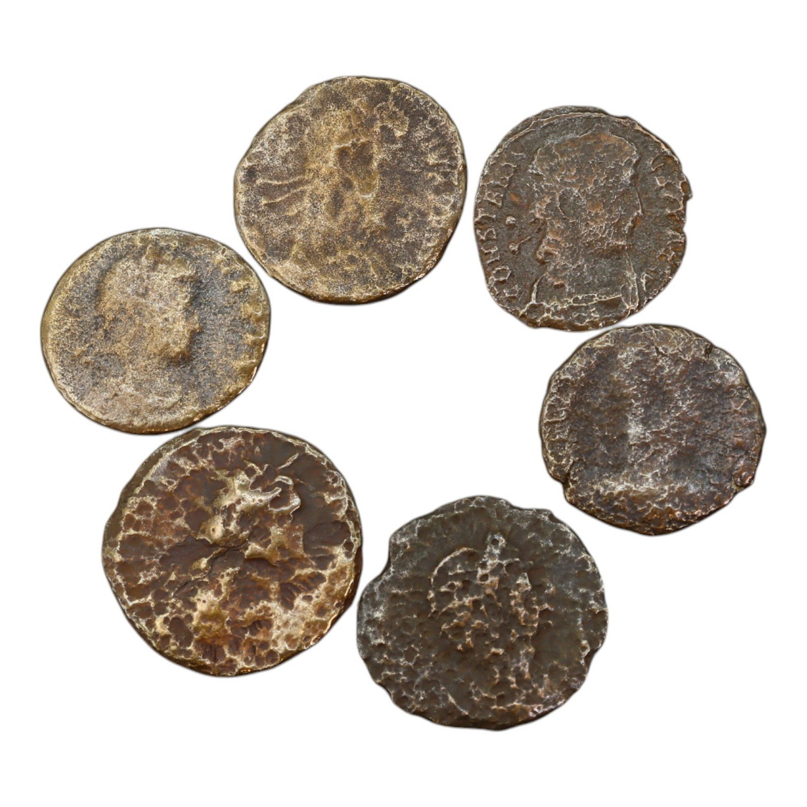 LOT OF 6 ANCIENT ROMAN IMPERIAL BRONZE COINS, 14-17mm, 10.5g (1 of 2)