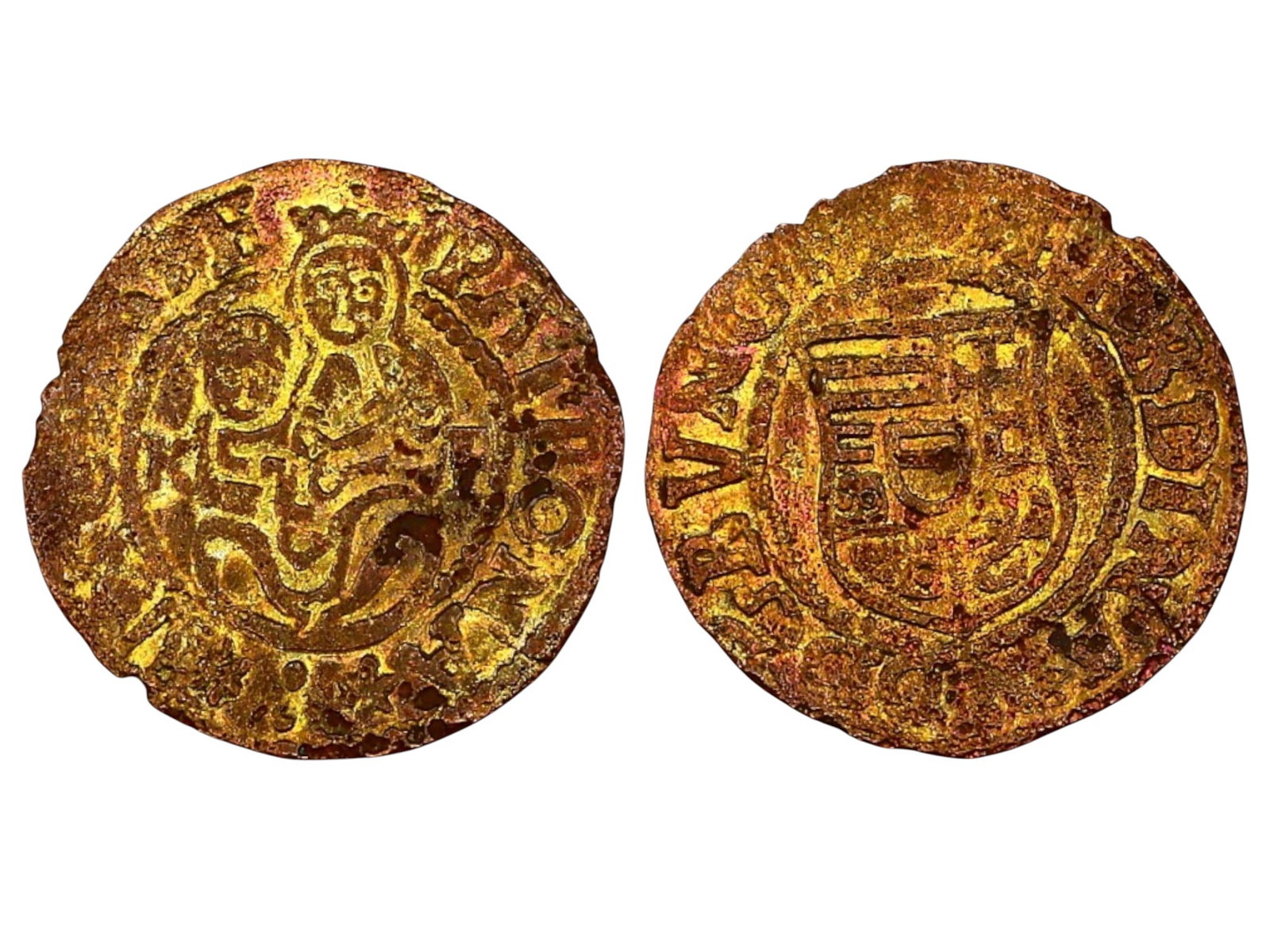 KINGDOM OF HUNGARY: Silver Denar, 15mm, 1.2g: This Hungarian silver denar features a crowned Madonna and Child on the obverse, a widely recognized motif symbolizing the Virgin Mary as the patron saint of Hungary. The reverse displays a heraldic s