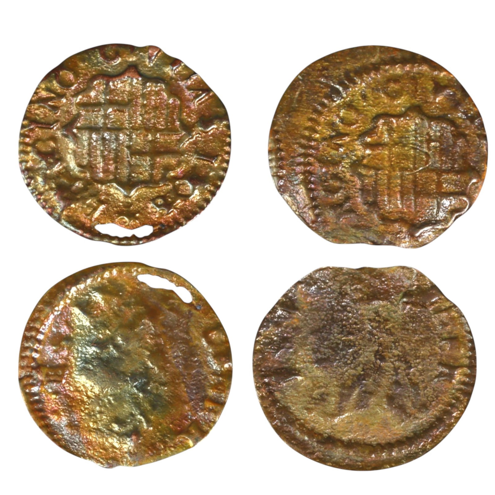 SPAIN: Charles III (Pretender) Billon Diner - Barcelona Mint, 1711 (Lot of 2 Coins): A rare pair of billon Diners struck in 1711 at the Barcelona Mint, issued under Charles III of Spain (Charles VI of the Holy Roman Empire), the Habsburg claimant during the War of Spanish Succession. 