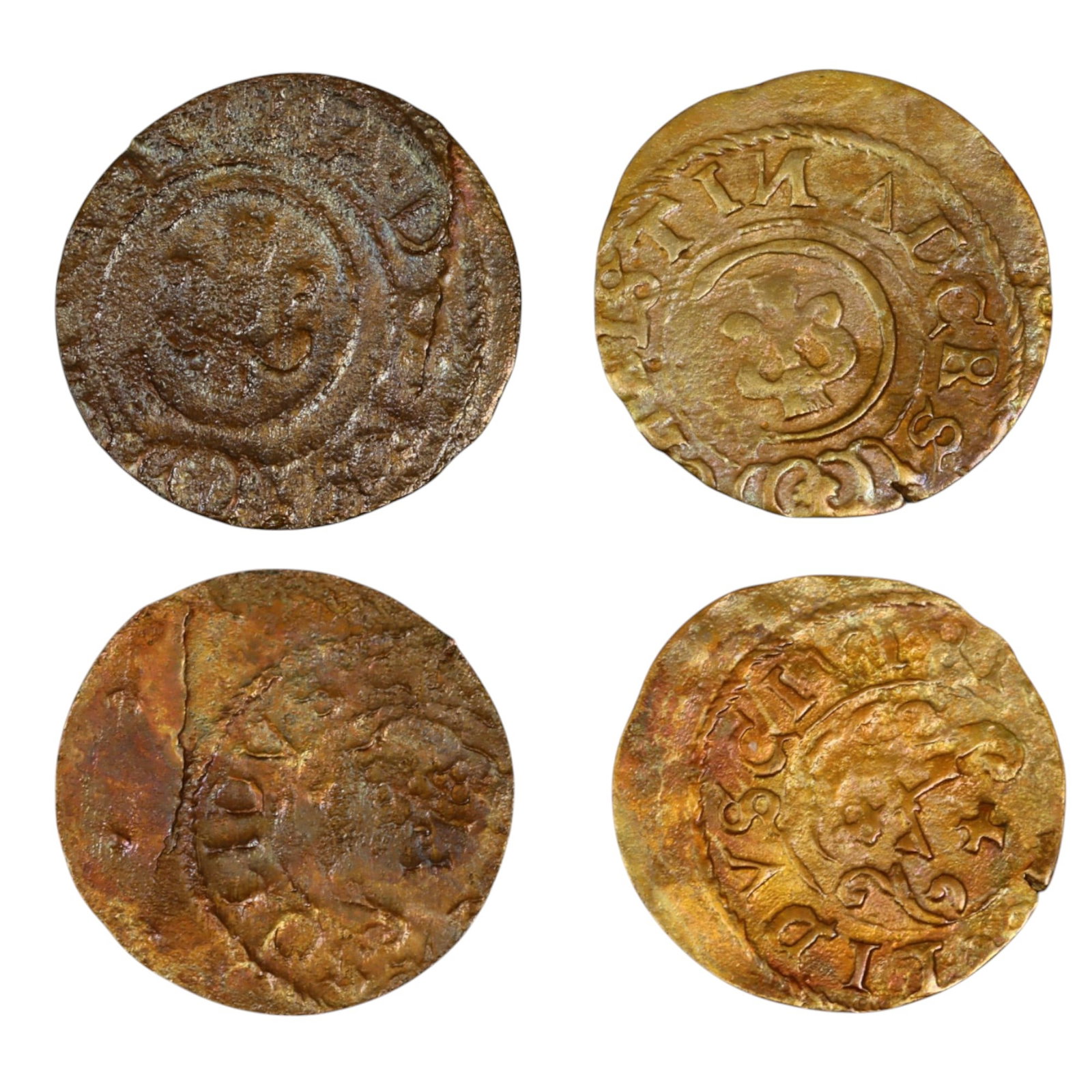 SWEDEN: Christina Billon Solidus - Riga Mint, 1654 (Lot of 2 Coins): A notable pair of billon Solidus coins, struck in 1654 during the Swedish occupation of Livonia, under Queen Christina at the Riga Mint. Weighing approximately 1g each and measuring 15mm, these coins 