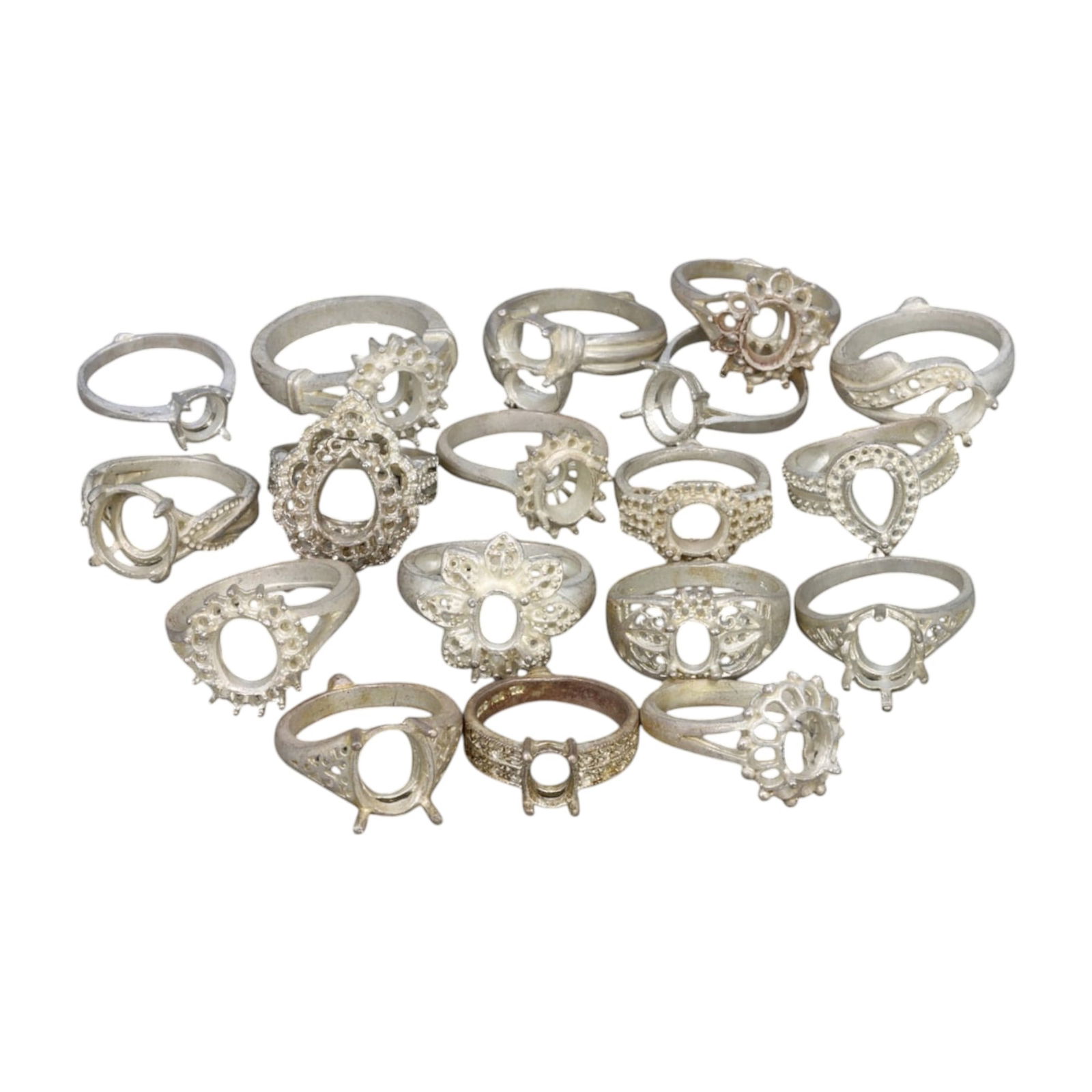 925 SILVER RING LOT: Assorted Gemstone Settings (72g, Sizes 5-9 US) (1 of 1)