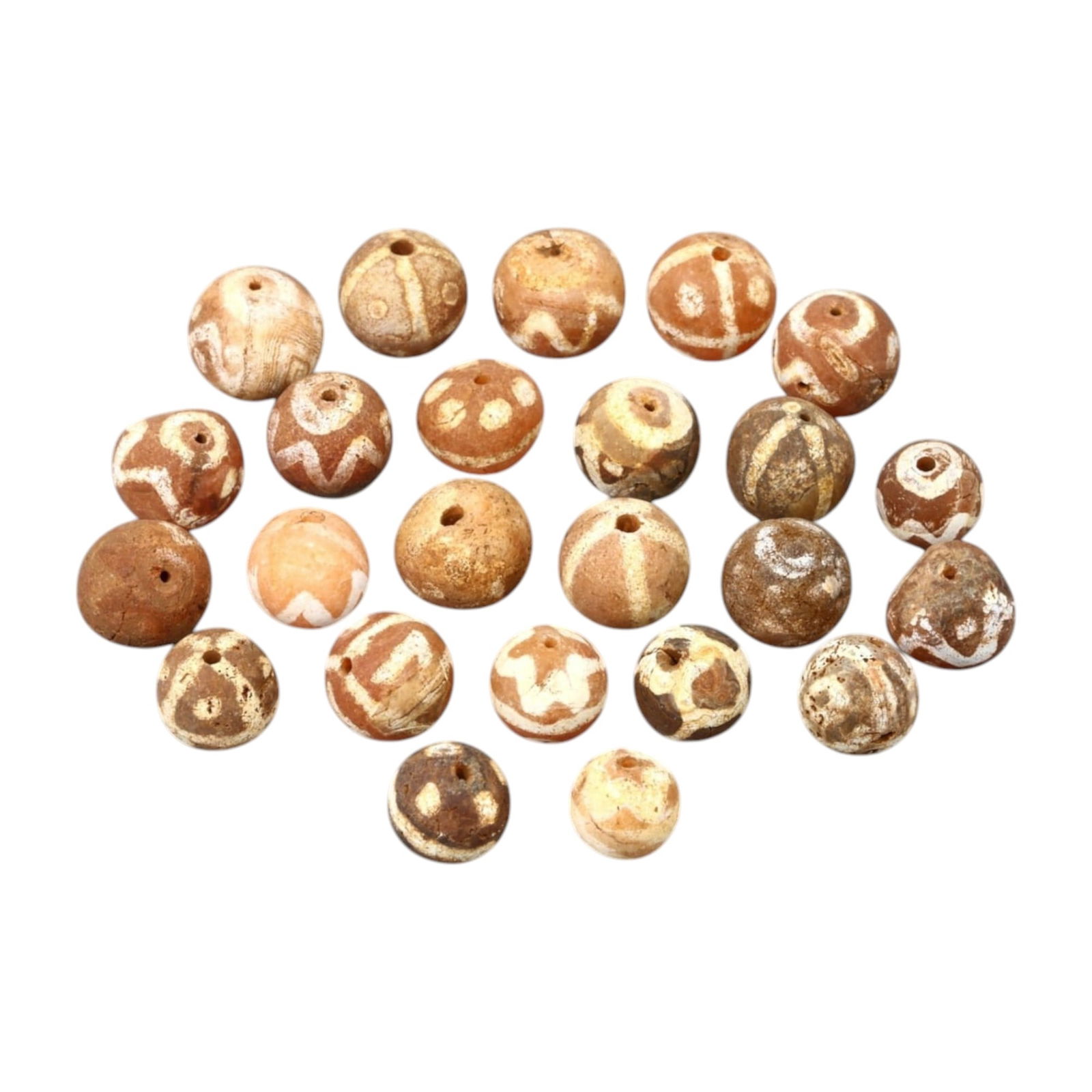 AFRICAN: Ancient Carnelian Eye Beads, (30g, 1cm): This remarkable lot features African ancient carnelian eye beads, weighing a total of 30 grams with individual beads measuring approximately 1cm in size. These beads, characterized by their distinctiv