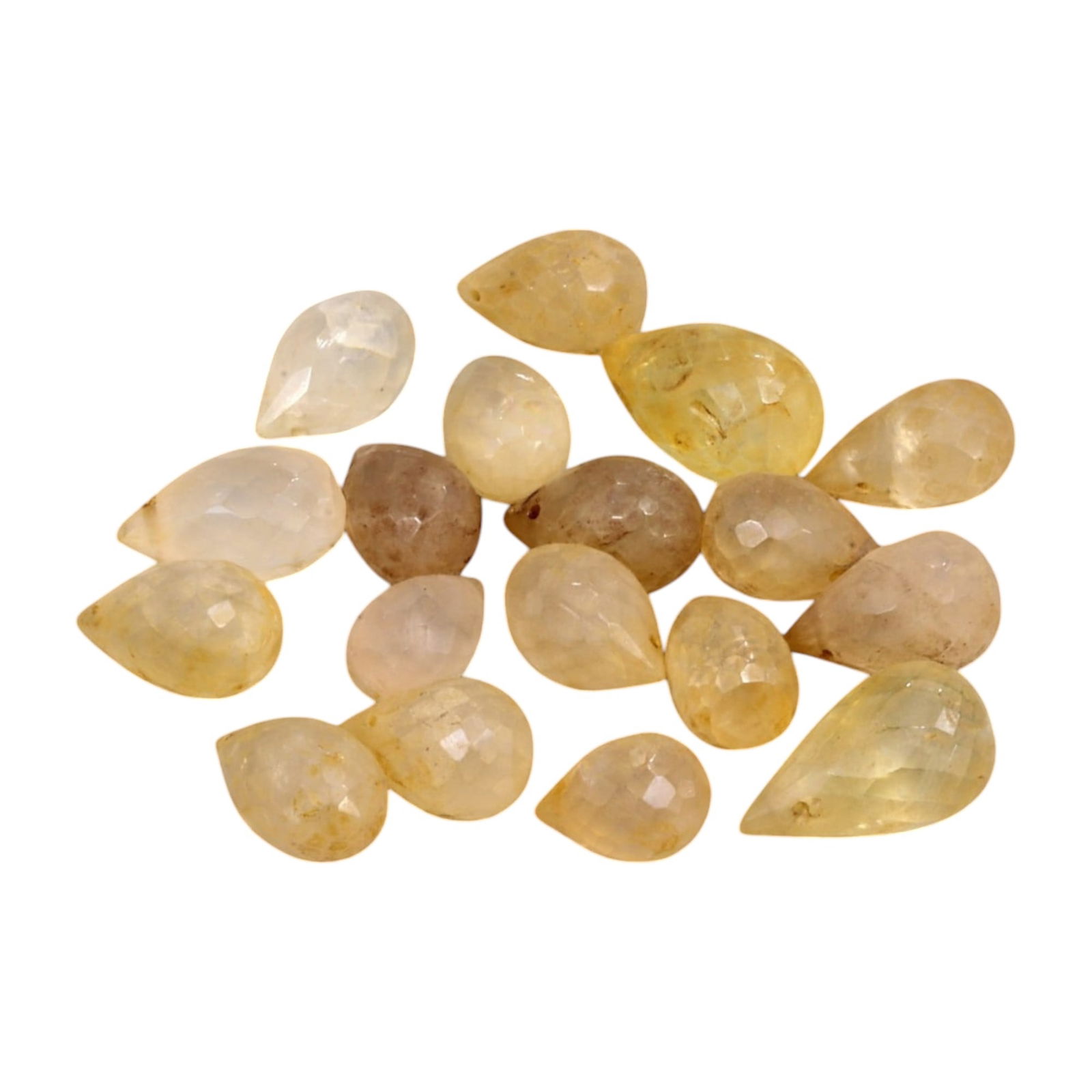 AFRICAN: Antique Faceted Citrine Beads, (14g, 10mm): This elegant lot features African antique faceted citrine beads, with a total weight of 14 grams and individual beads measuring approximately 10mm in size. The teardrop-shaped beads showcase warm, gol