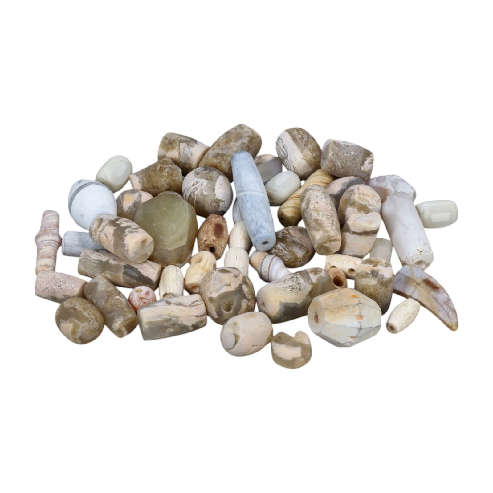 AFRICAN: Antique Agate and Stone Beads, (108g, 1-2cm): This captivating lot features African antique agate and stone beads, with a total weight of 108 grams and individual beads ranging from 1 to 2 cm in size. Showcasing a range of earthy tones, these bea