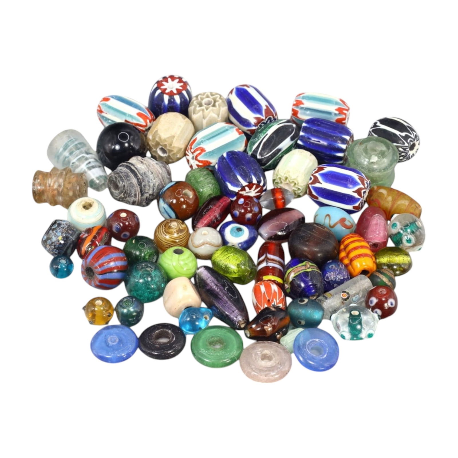 VINTAGE GLASS TRADE BEADS: Lot of Multicolored Beads (516g, 2-3cm) (1 of 1)