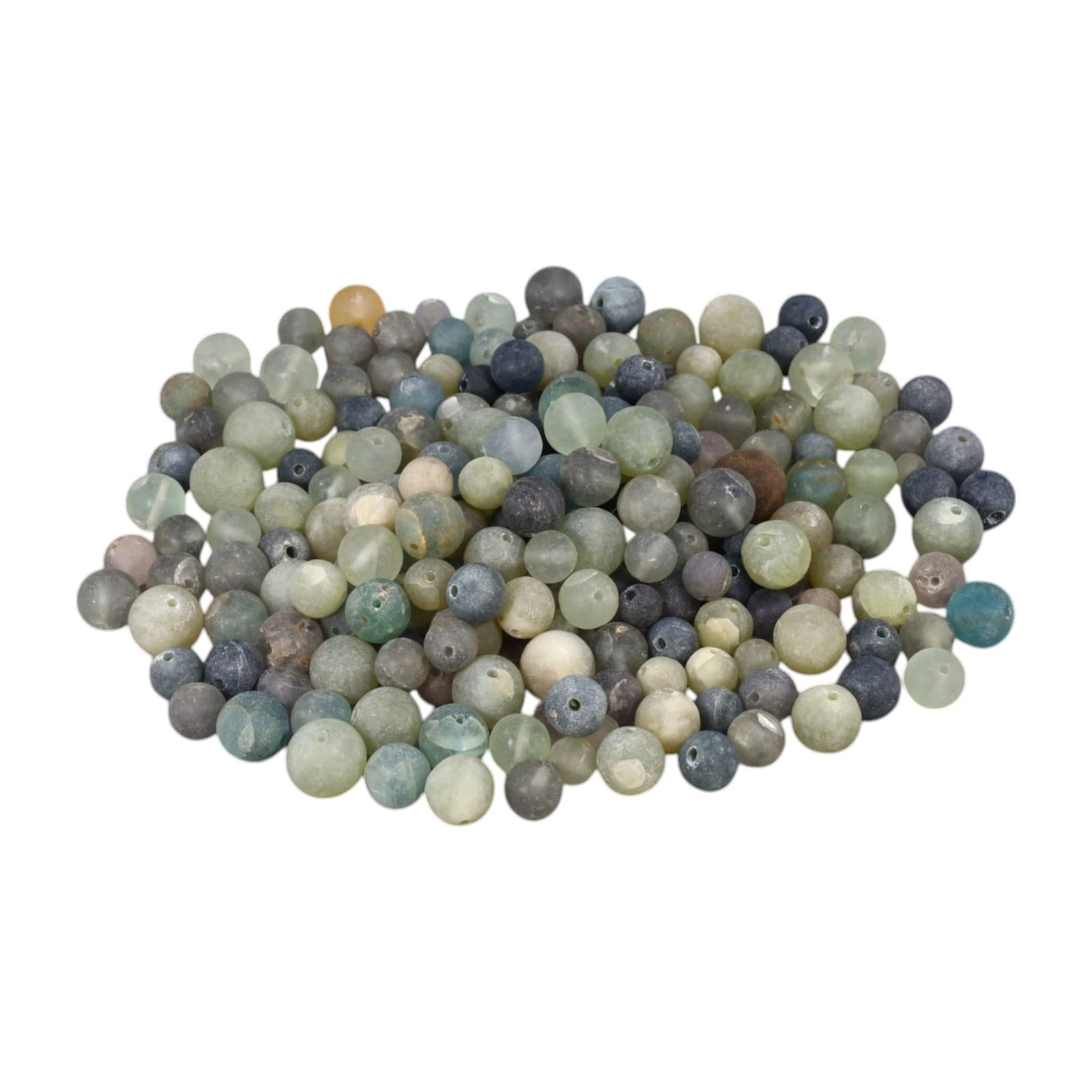 AFRICAN: Antique Glass Trade Beads, (895g, 1-2cm): This captivating lot features African antique glass trade beads, weighing a substantial 895 grams with individual beads ranging from 1 to 2 cm in size. These beads, crafted in a range of soft, earthy