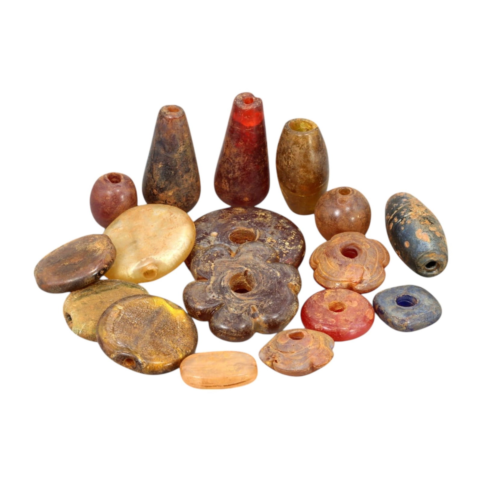 AFRICAN: Antique Mixed Glass and Stone Trade Beads, (184g, 2-4cm): This captivating lot features African antique mixed glass and stone trade beads, with a total weight of 184 grams and individual bead sizes ranging from 2 to 4 cm. The collection includes a variety of