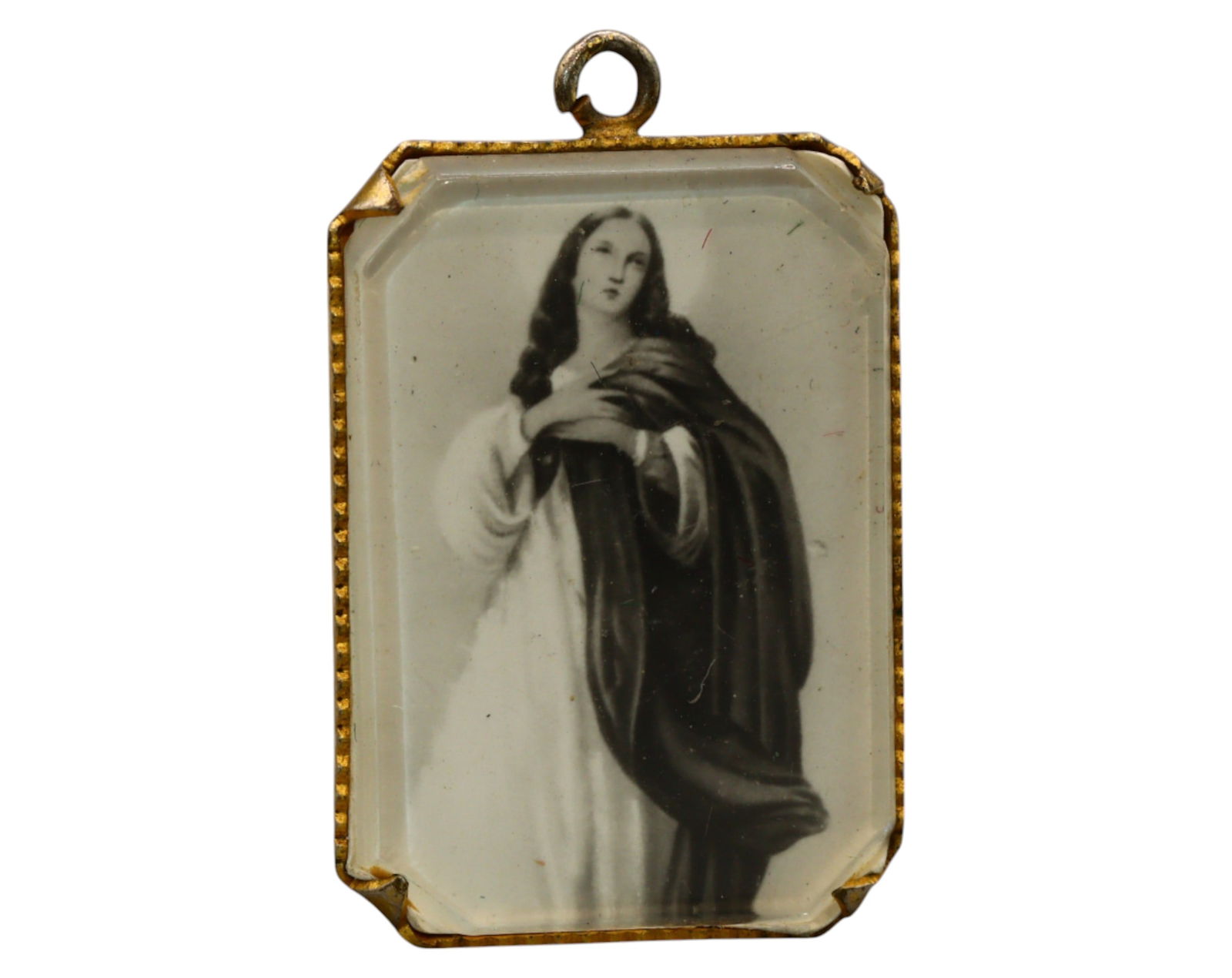 FRANCE: Gilded Glass Reliquary Pendant - Immaculate Conception, 19th Century (1 of 3)