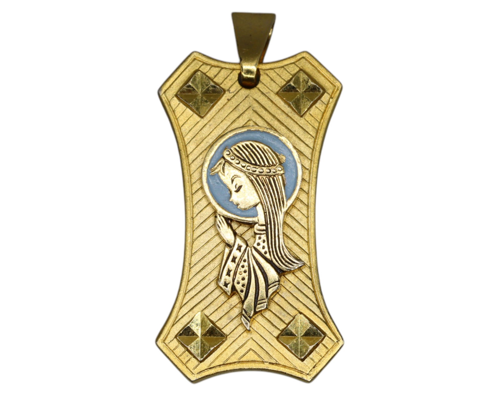FRANCE: Gilt Bronze Pendant - Virgin Mary with Enamel Halo, Mid-20th Century (1 of 3)