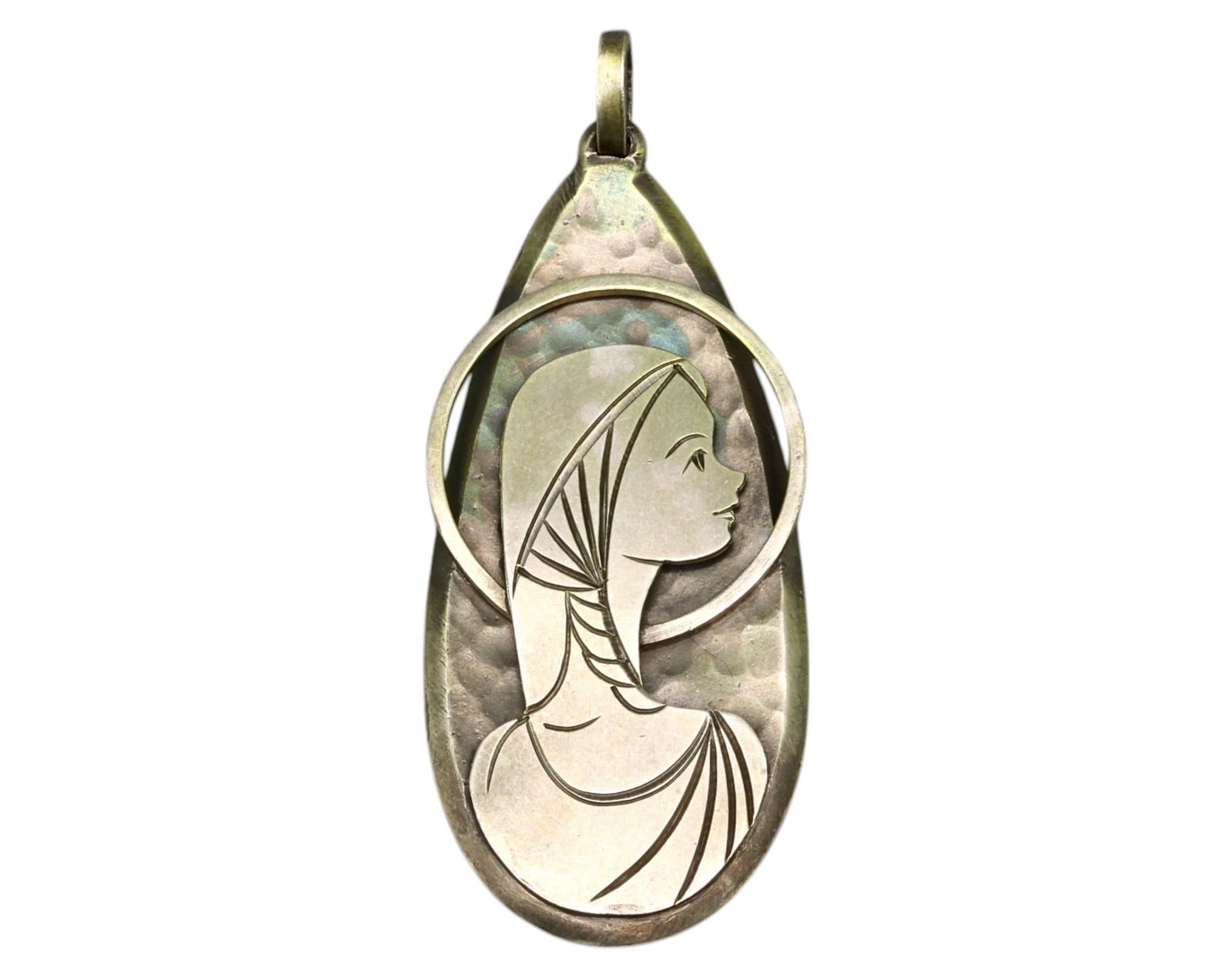 ITALY: Art Deco Sterling Silver Virgin Mary Pendant - 17g, 6x2.5cm (1 of 3)