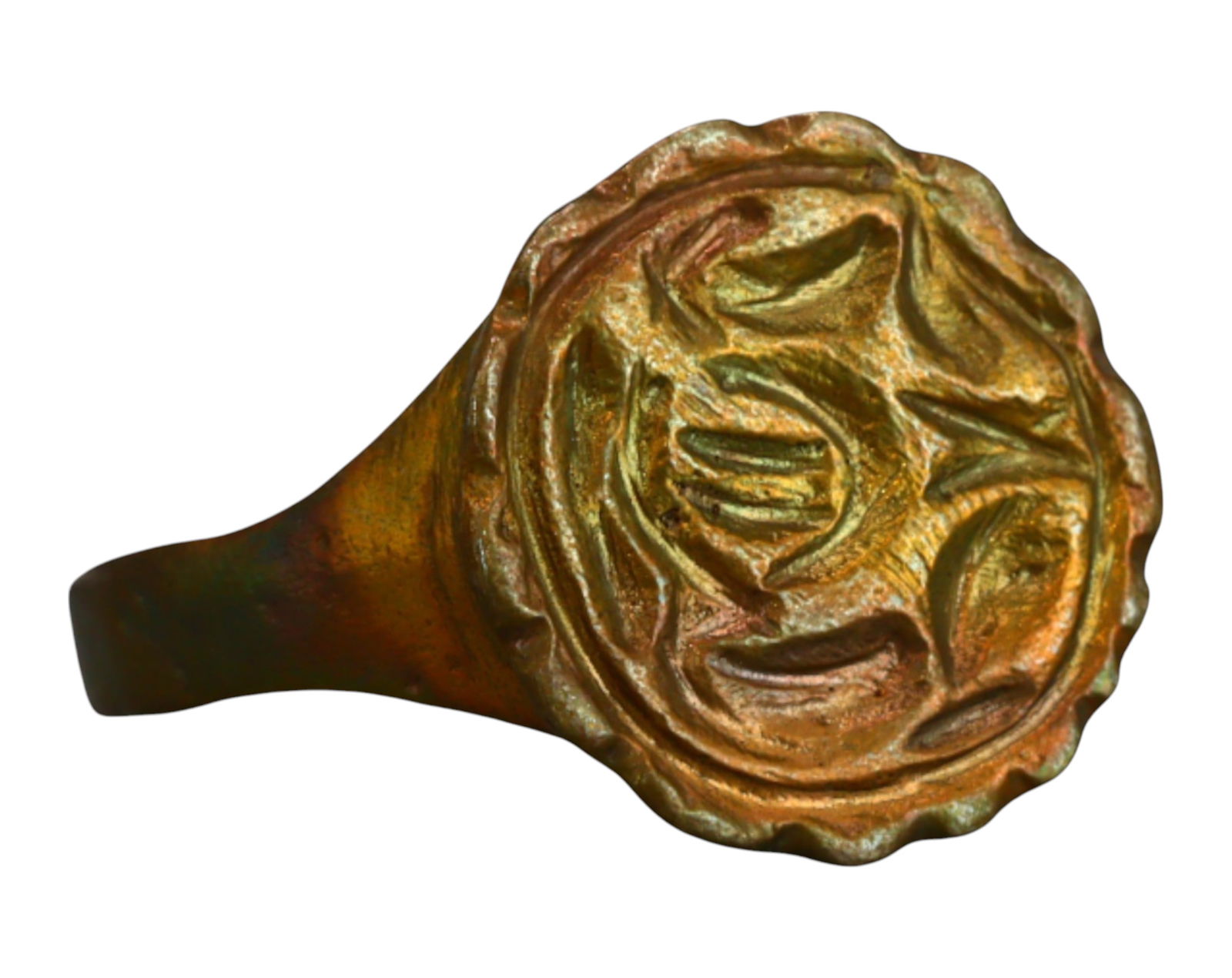 MEDIEVAL EUROPE: Bronze Signet Ring - Stylized Heraldic Design (1 of 3)