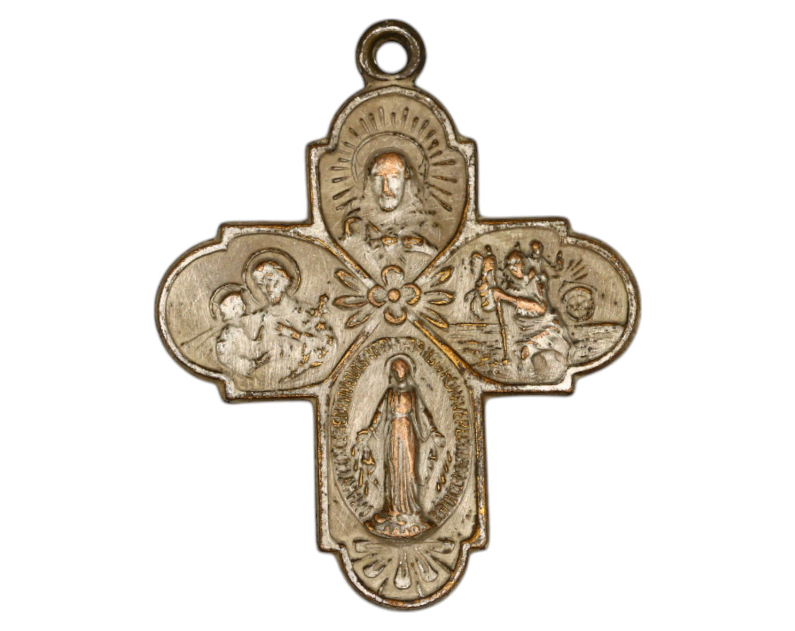 USA: Catholic Four-Way Scapular Cross Medal - Silvered Brass, Mid-20th Century (1 of 3)