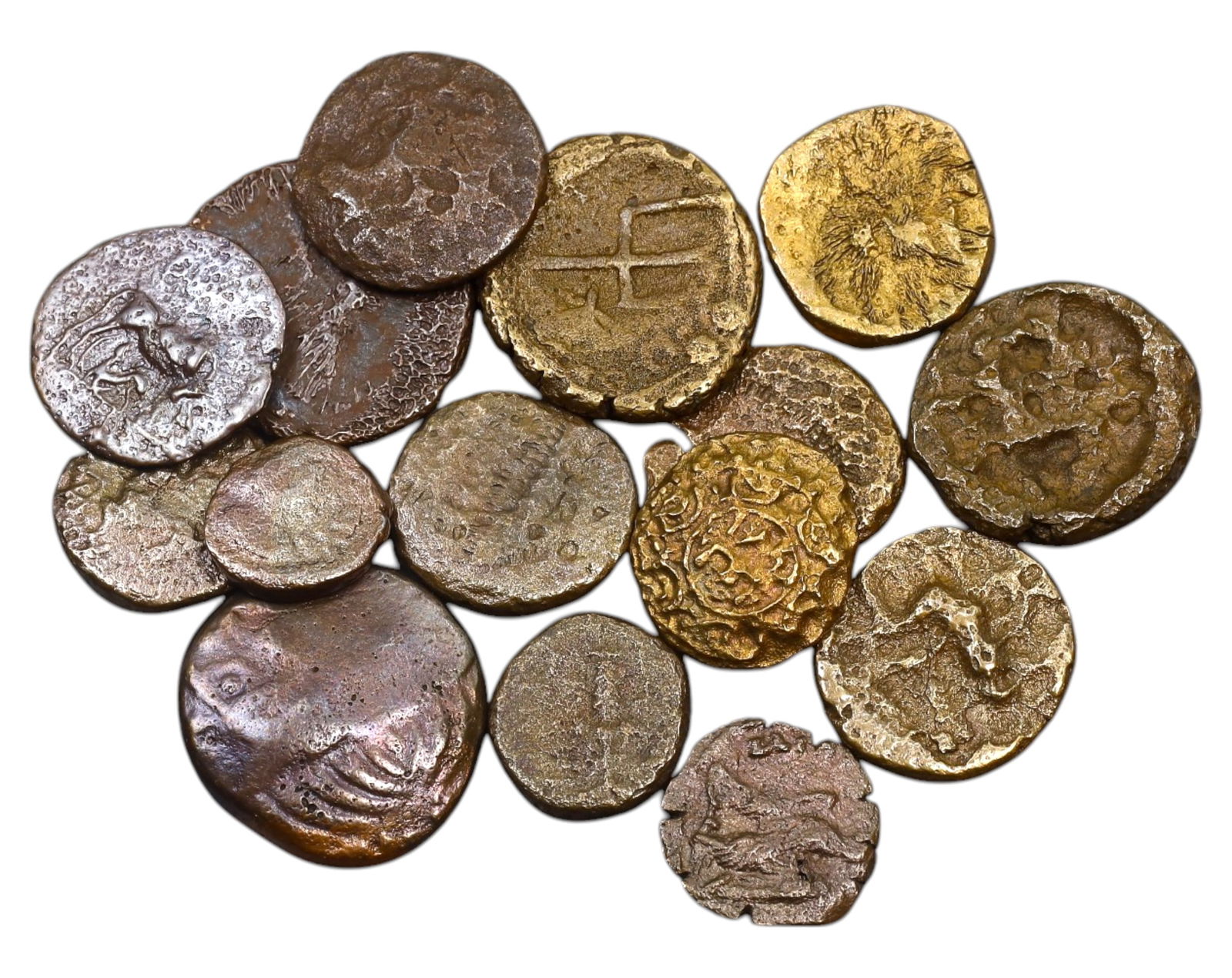 ANCIENT GREECE: Lot of 15 Mixed Bronze and Electrum Coins, 68g, 1-2cm (1 of 1)