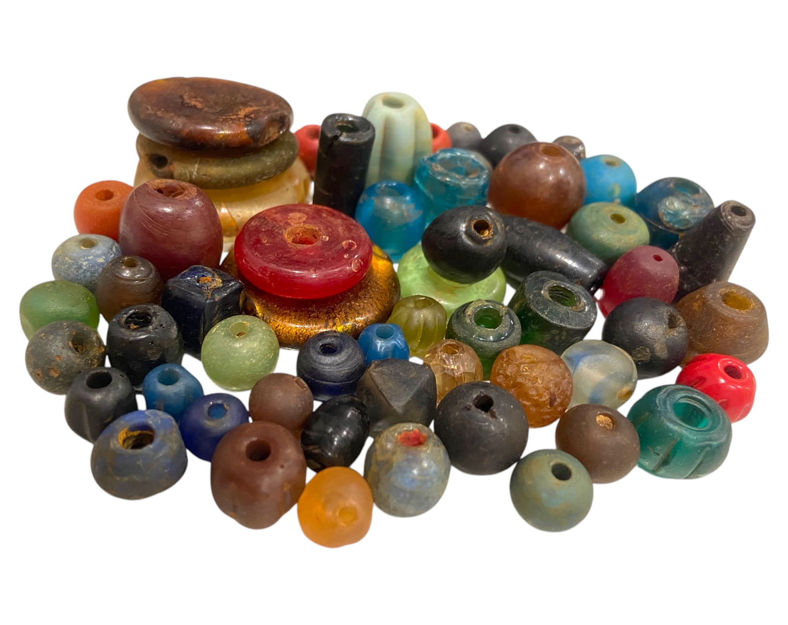 ANTIQUE TRADE BEADS: Collection of 58 Glass Beads - Multi-Colored, 1-3cm, 165g (1 of 5)