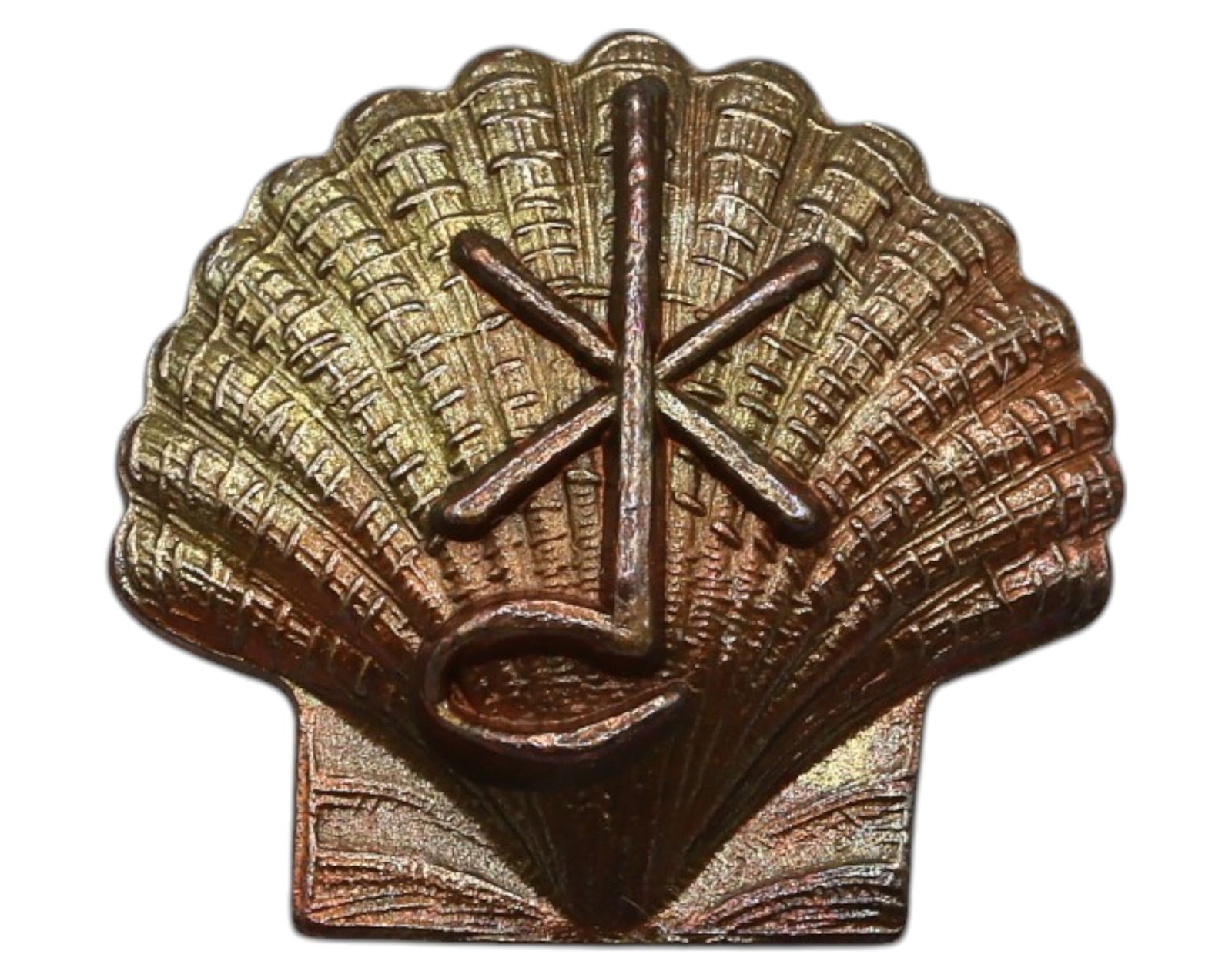 SPAIN: Pilgrim's Shell Pin - Christian Cross and X Symbol, 20th Century (1 of 3)