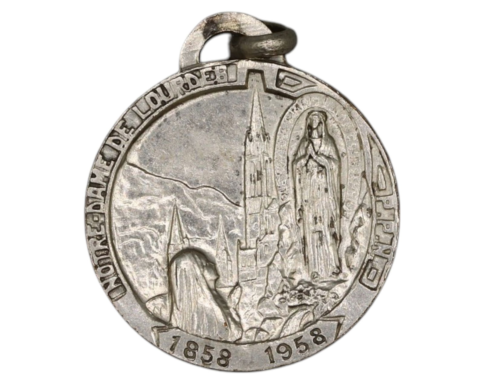 FRANCE: Silver Devotional Medal - Notre Dame de Lourdes, 1858-1958 Centennial (1 of 4)