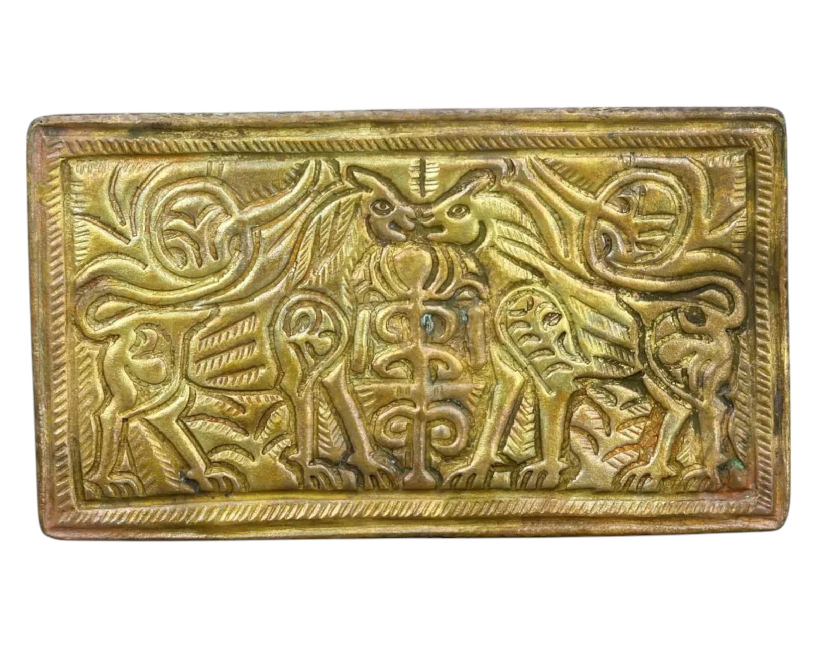 SINO-MONGOLIAN: Gilt Bronze Rectangular Plaque - 14x8cm, 98g, 17th-19th Century (1 of 2)