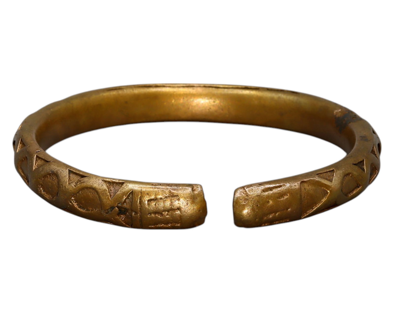 AFRICA: Engraved Bronze Manilla Bracelet - West African Trade Currency, 79g, 7.5cm (1 of 3)