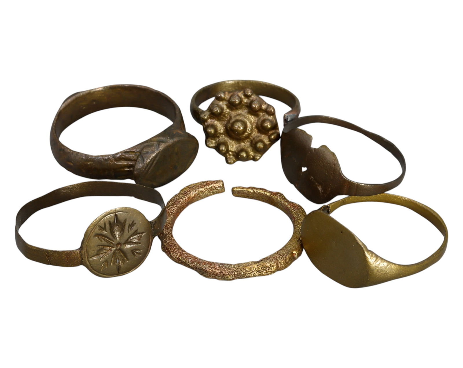 MEDIEVAL EUROPE: Set of Six Bronze Rings - 6th-14th Century, Various Sizes (4-5 US) (1 of 1)