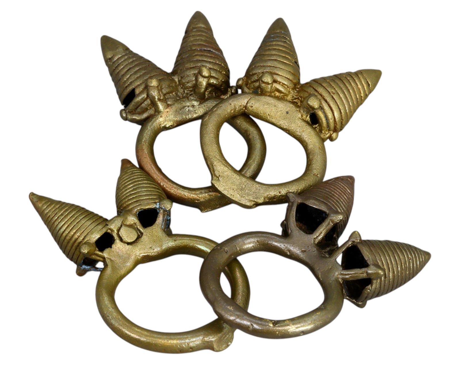 MALI: Dogon Bronze Amulet Rings - Fertility & Protection Symbols, 4pcs, 4.5cm, 67g (1 of 1)