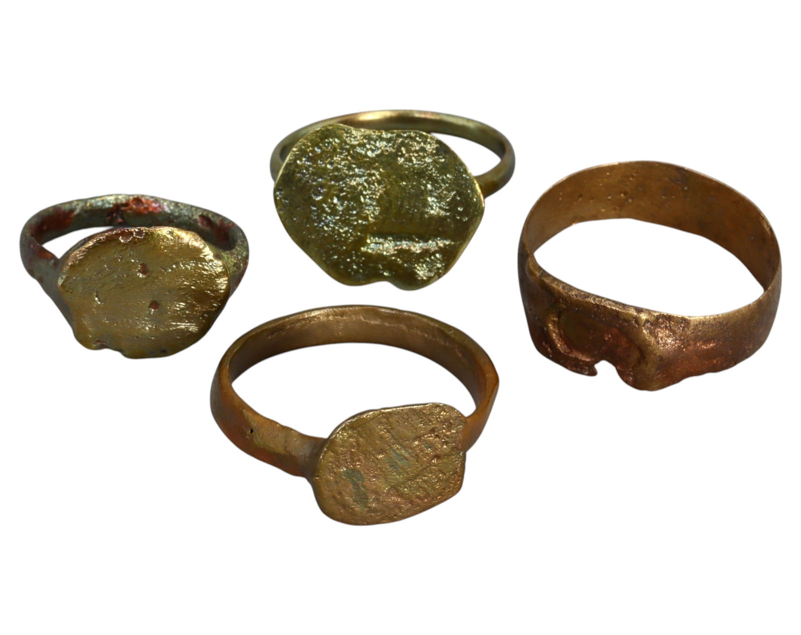 MEDIEVAL EUROPE: Set of Four Bronze Signet Rings - 6th-14th Century, Various Sizes (3.5-9 US) (1 of 1)