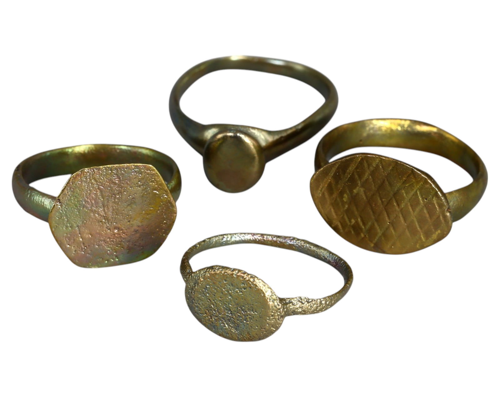 MEDIEVAL EUROPE: Set of Four Bronze Signet Rings - 6th-14th Century, Various Sizes (5-7 US) (1 of 1)