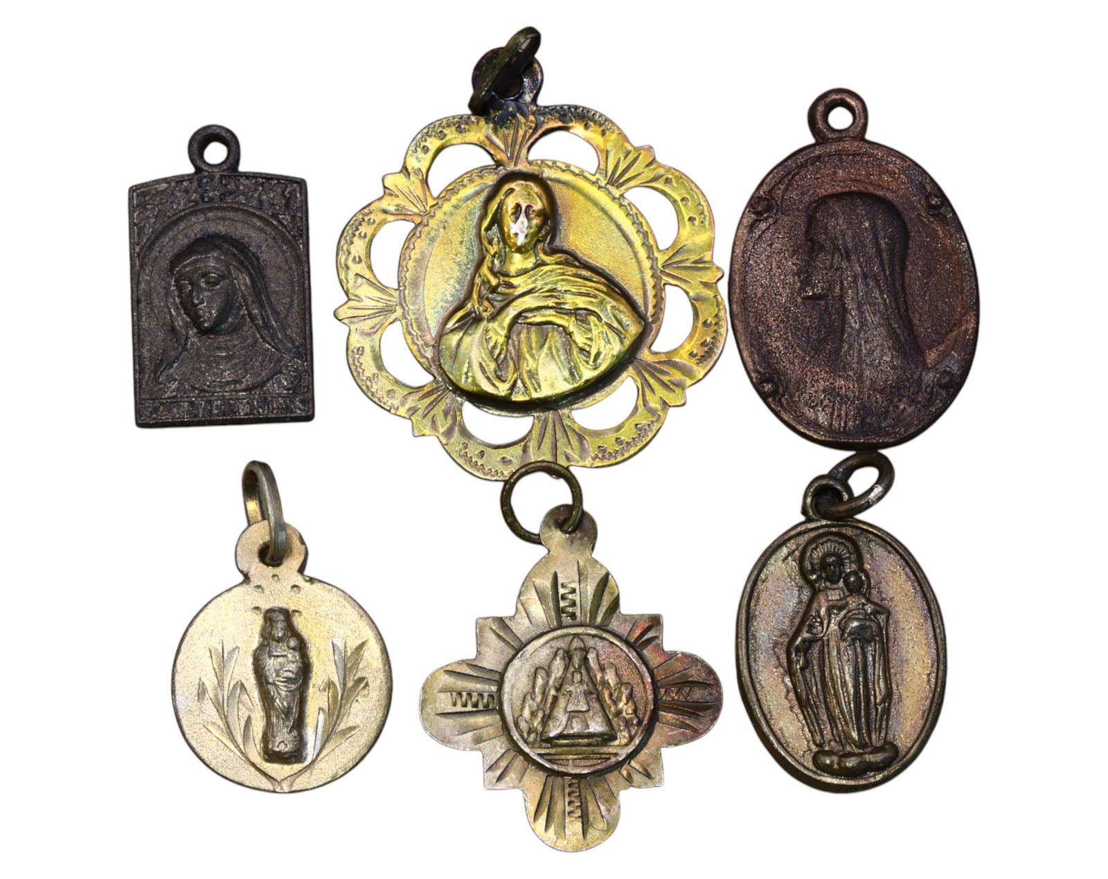 SPAIN: Lourdes, Montserrat & Marian Medals - Mixed Metal (Lot of 6, 19th-20th C) (1 of 3)