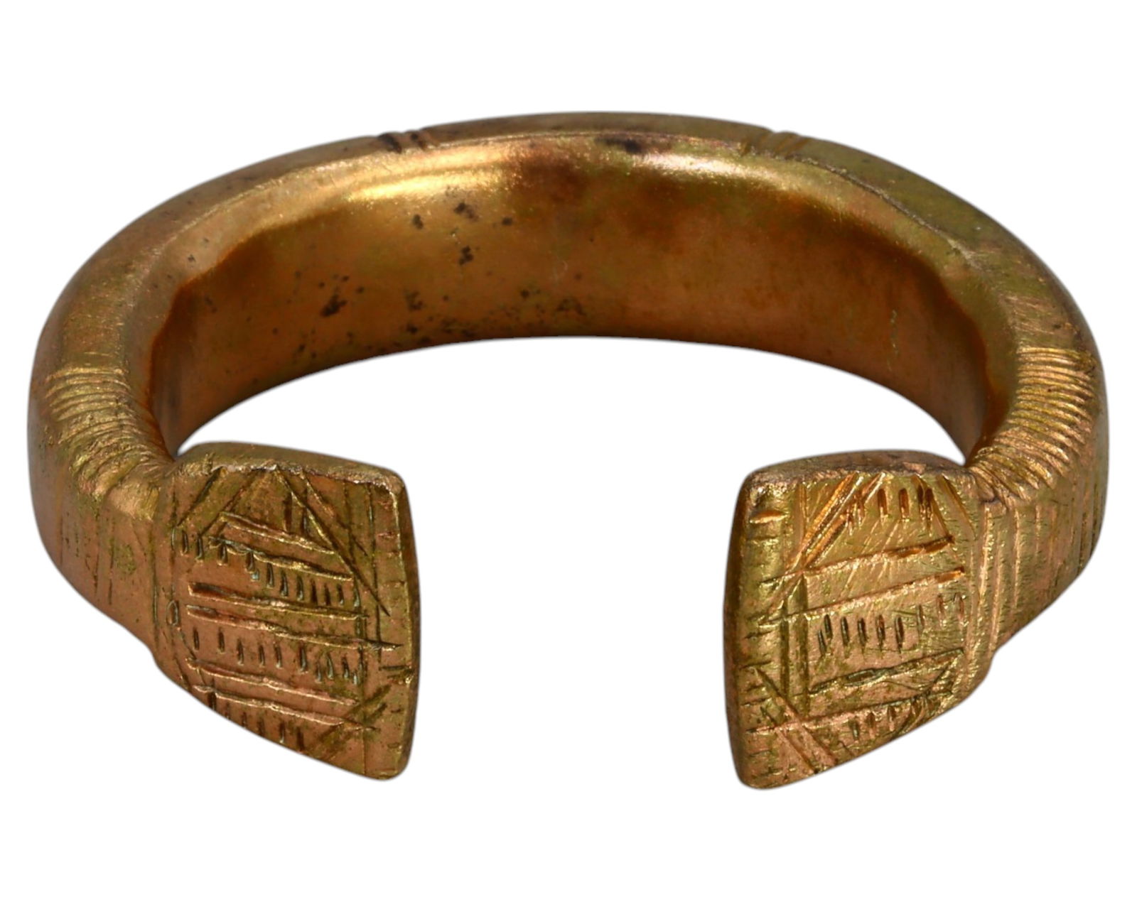 WEST AFRICA: Brass "King's Manilla" Bracelet - Trade Currency with Geometric Engravings, 5.8x1.8cm (1 of 4)
